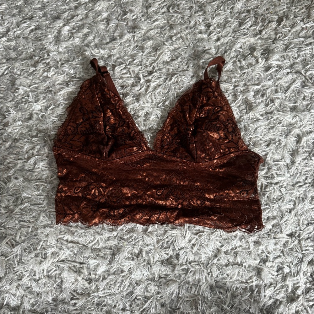 SHEIN Brown Lace Crop Top